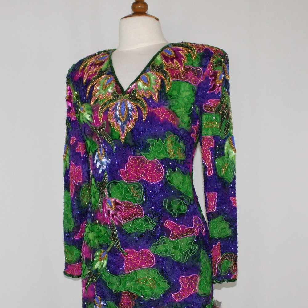 JASDEE Vintage Dress Hand Work Bead & Sequins Hand Print on Silk Style 4008